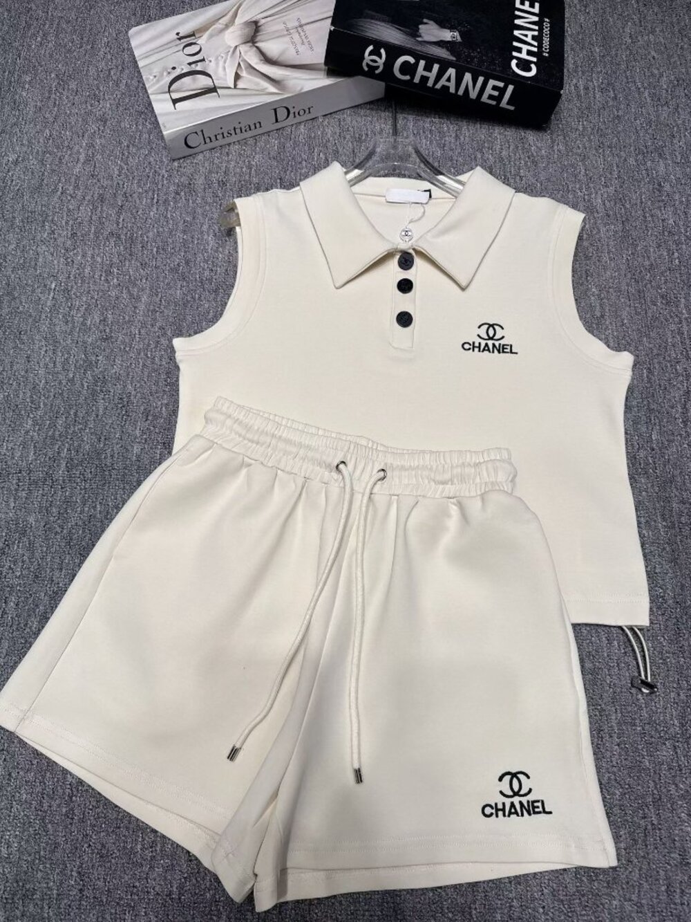 Chanel sleeveless Polo-neck top and shorts set
